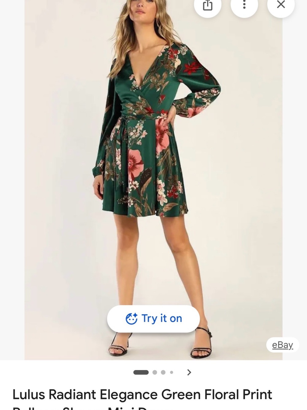 Lulu's Emerald Floral Wrap Dress with Pink Blooms